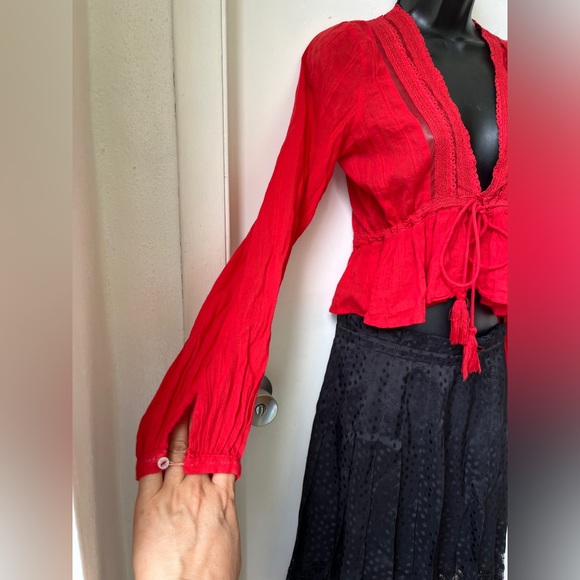 Free People Oberoi Red Boho Top size S - Picture 6 of 16